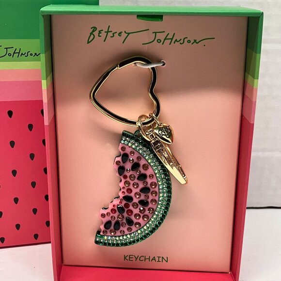 Betsey Johnson Backyard Watermelon Jeweled Key Fob Bag Charm - Picture 2 of 2